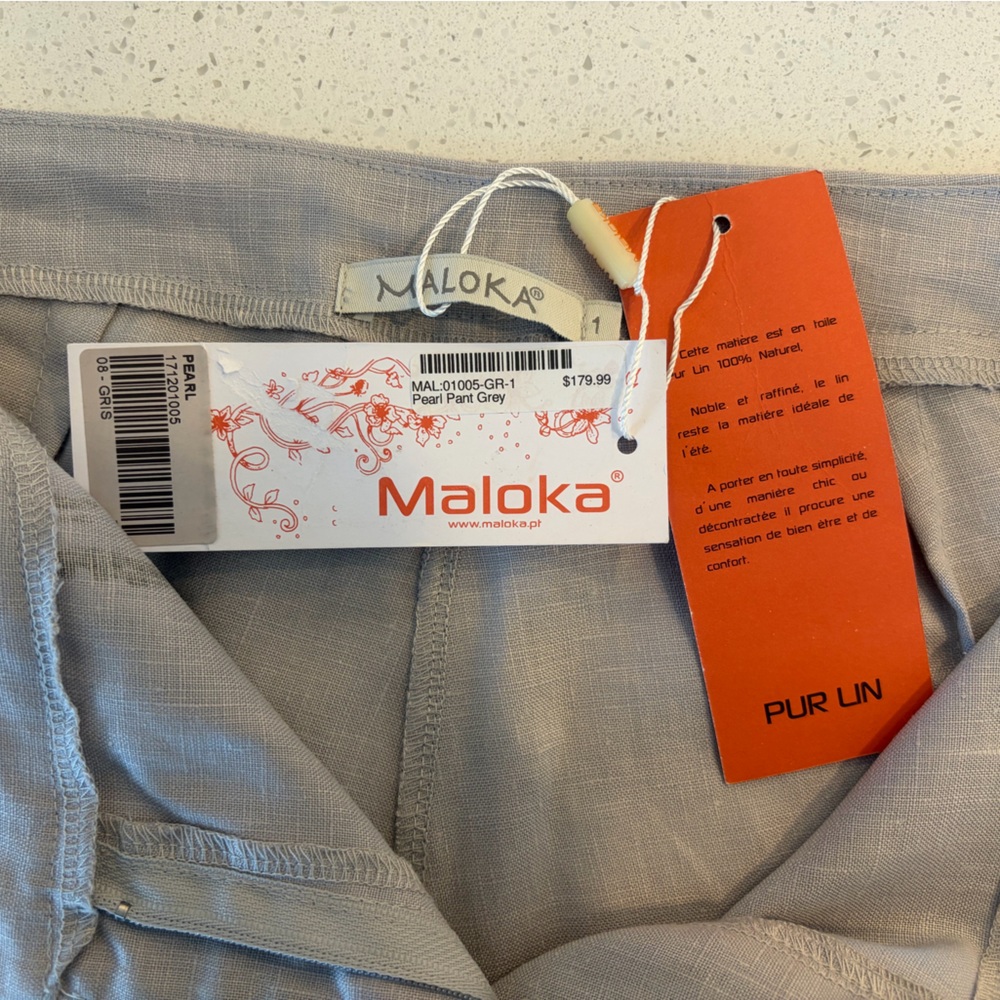 Maloka Pearl Grey 💯 Linen Capris With Silver Foil Accent NWT! - Picture 9 of 10